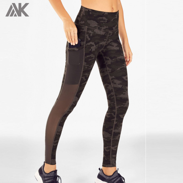 Wholesale Yoga Clothes High Waisted Camo Leggings Outfit with Mesh Pockets-Aktik