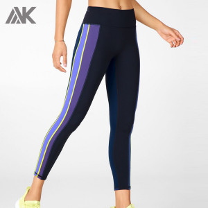Private Label Wholesale Women's Activewear Leggings with Colored Stripes-Aktik