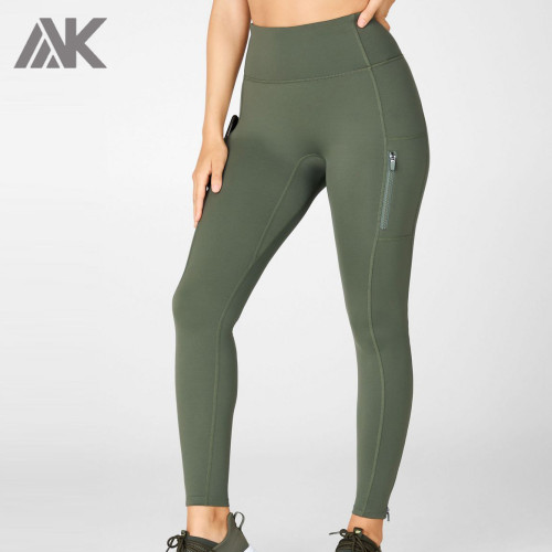 Wholesale No Front Seam Best Gym Leggings with Pockets and Zip on Ankle-Aktik