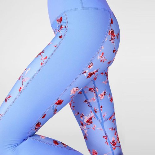Leggings azzurri stampati floreali in lycra a vita alta personalizzati per le donne-Aktik