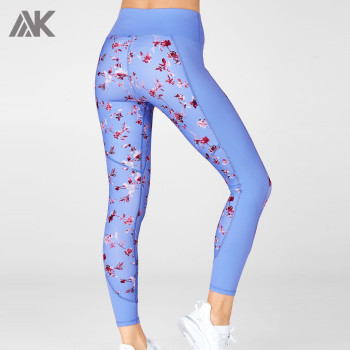 Custom High Waisted Lycra Floral Printed Light Blue Leggings for Women-Aktik