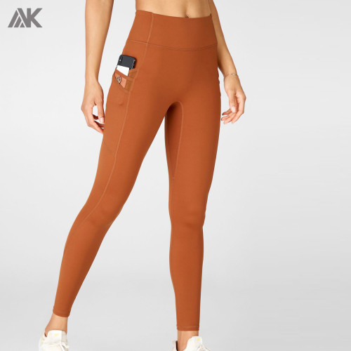 Custom High Waisted No Front Seam Workout Leggings With Phone