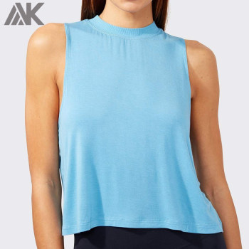 Custom Loose Fitting Cotton High Neck Tank Top Workout for Women-Aktik