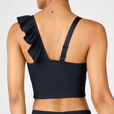 Custom One Shoulder Tank Top Womens Crop Top Workout Tank with Ruffle-Aktik