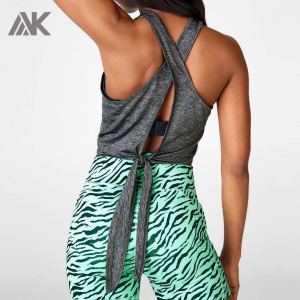 Custom High Neck Athletic Womens Cropped Tank Tops with Tie Back-Aktik