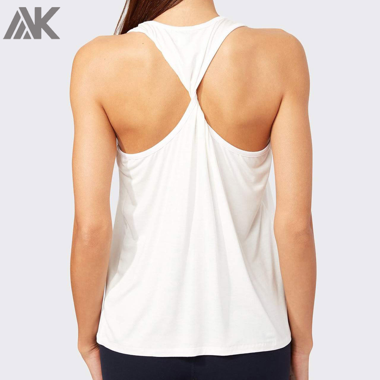Custom Athletic Works Tank Tops Twist Back Cotton White Tank Top for