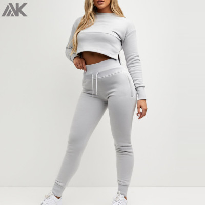 Wholesale Womens Sweatsuits Cotton Slim Fit Pullover Cropped Jogging Suits-Aktik