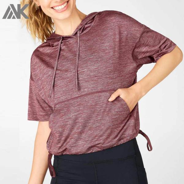 Custom Hooded T Shirt Women's High Quality T ShirtsWholesale with Pocket-Aktik