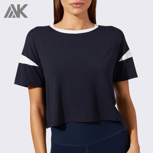 Custom Cotton Damen Rundhalsausschnitt locker sitzende übergroße Bulk-T-Shirts-Aktik