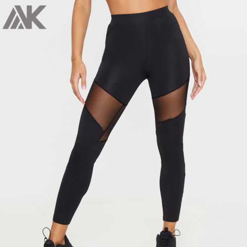 Custom Dry Fit Schwarz Mesh Sexy High Waist Sport Leggings für Damen-Aktik