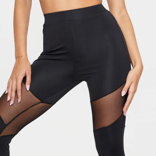 Leggings sportivi a vita alta sexy in rete nera con vestibilità asciutta personalizzata per le donne-Aktik