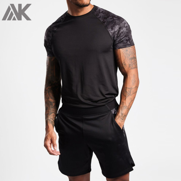 Custom Logo T Shirt Men's Raglan Sleeve Slim Fit Athletic Fit T Shirts-Aktik
