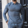Custom Long Sleeve Collar T Shirt Zip Up Slim Fit Polo T Shirts for Men-Aktik