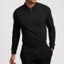 Custom Long Sleeve Collar T Shirt Zip Up Slim Fit Polo T Shirts for Men-Aktik