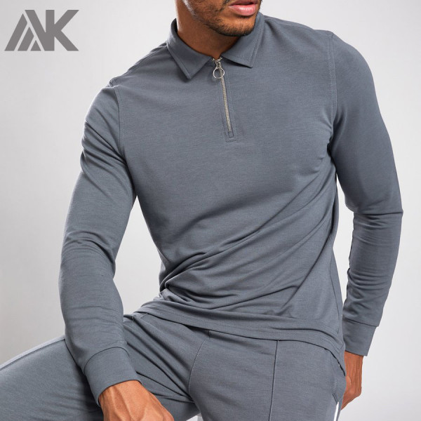 T-shirt personnalisé à col à manches longues Zip Up Slim Fit Polo T-shirts pour hommes-Aktik