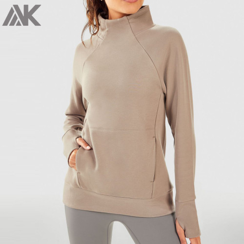 Maßgeschneiderte Damen dicke Baumwolle High Neck Long Sweatshirts mit Pocket-Aktik