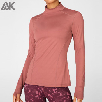 Custom Womens High Neck Plain Sweatshirts with Thumb Holes and Zip Pocket-Aktik