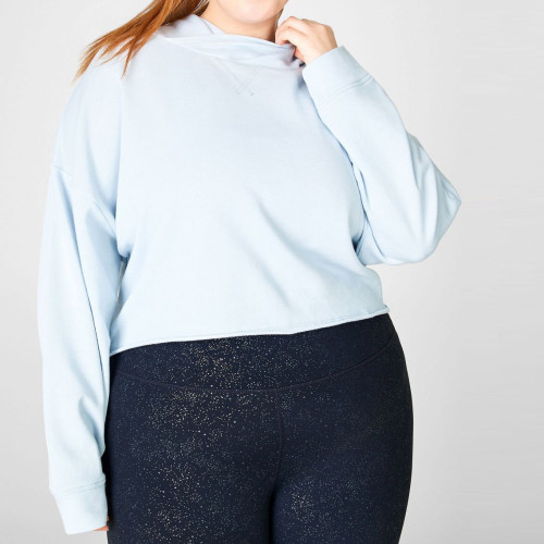 Custom Oversized Cotton Hooded Plus Size Women's Cropped Sweatshirt-Aktik