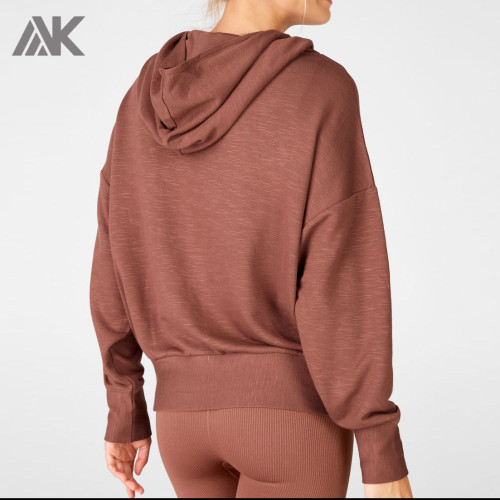 Felpa con cappuccio oversize in cotone tinta unita all'ingrosso con etichetta privata per donna-Aktik