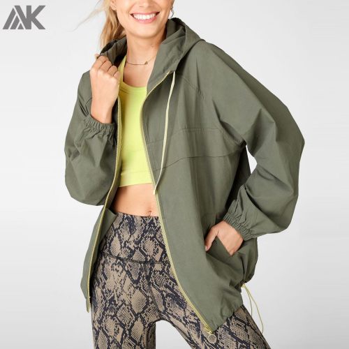 Custom Oversized Womens Zip Up Windbreaker Plus Size Hoodies with Pockets-Aktik