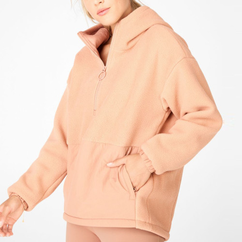 Pullover oversize personalizzato da donna con cappuccio in pile con zip e tasche con zip-Aktik