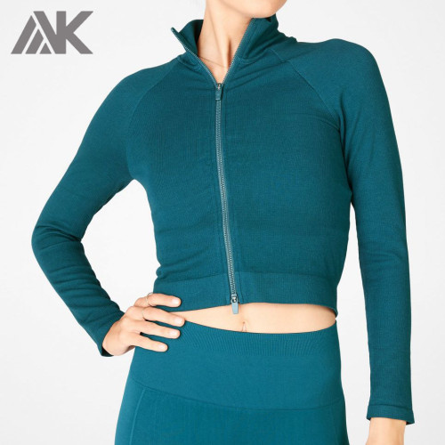 Giacca da ginnastica corta aderente con collo alto Dri Fit all'ingrosso Private Label Donna-Aktik