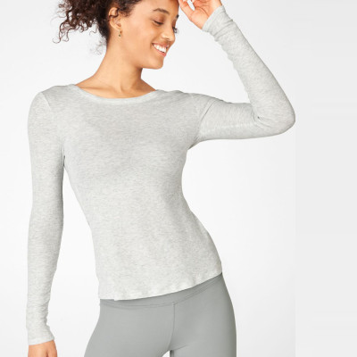 Custom T shirt Design Crew Neck Ribbed Slim Fit Long Sleeve T Shirts Women-Aktik