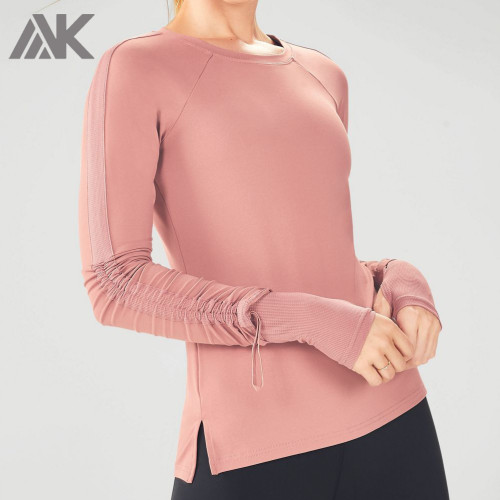 Custom Dry Fit Crew Neck Fitted Long Sleeve Athletic T Shirts for Women-Aktik