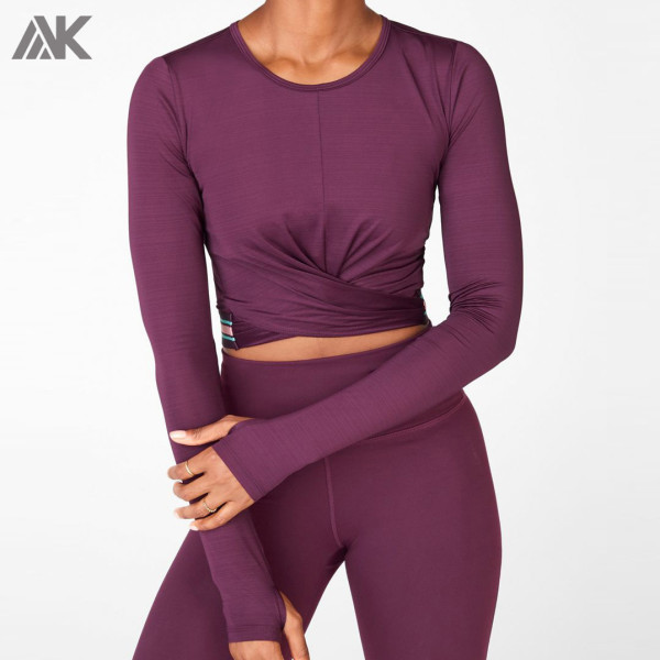 Custom Dry Fit Cropped Long Sleeve Fitted Crew Neck T Shirt for Women-Aktik