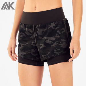 Custom Mid Rise Womens 2 in 1 Running Shorts with Liner and Pockets-Aktik