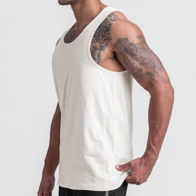 Custom Crew Neck Cotton Athletic Running Tank Tops Mens with Mesh Panels-Aktik