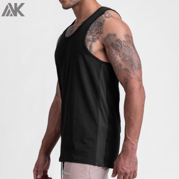 Custom Crew Neck Cotton Athletic Running Tank Tops Mens with Mesh Panels-Aktik