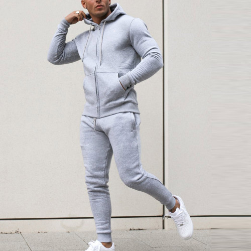 Wholesale Jackets and Hoodies Cotton Fleece Grey Mens Zip Up Hoodies-Aktik