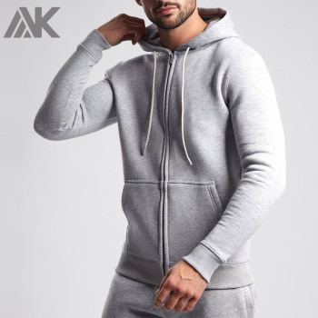 Wholesale Jackets and Hoodies Cotton Fleece Grey Mens Zip Up Hoodies-Aktik