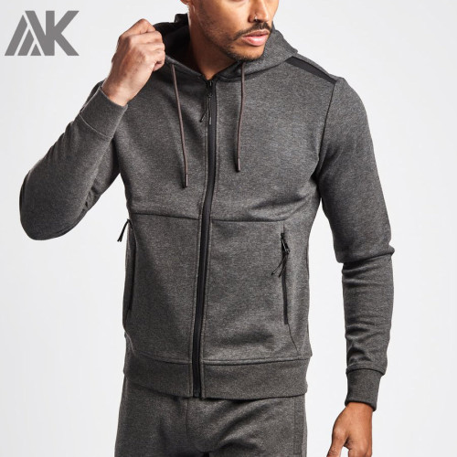 Custom Full Zip Hoodie Cotton Fleece Gym Jacket for Men with Zip Pockets-Aktik