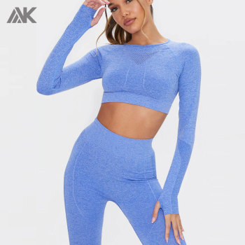 Custom Seamless Shirt Long Sleeve Crew Neck Seamless Crop Top for Women-Aktik