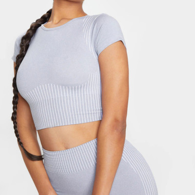 Custom Crop Seamless Gym Top Short Sleeve Seamless Workout Top for Women-Aktik
