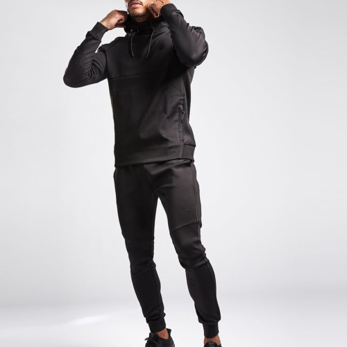Wholesale Zip Pockets Plain Black Hoodie Fitted Custom Hoodies for Men-Aktik