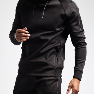 Wholesale Zip Pockets Plain Black Hoodie Fitted Custom Hoodies for Men-Aktik