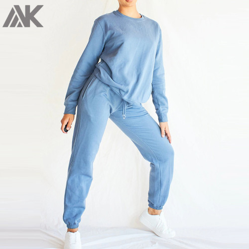 Custom Crew Neck Sweatsuits Cotton Oversized Sweat Outfits for Women-Aktik