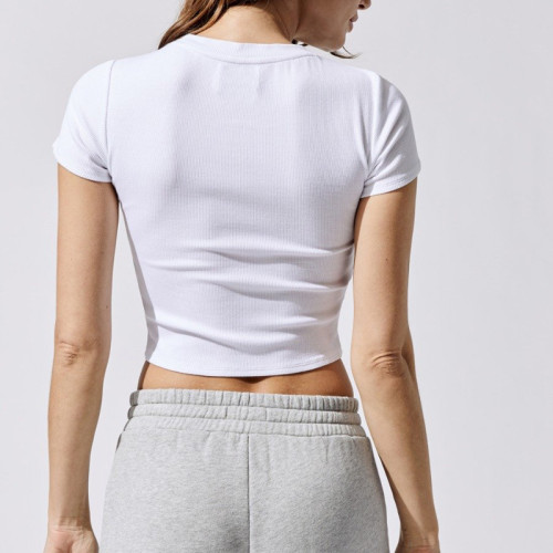 Custom Women's Cotton Spandex Ribbed Gym Crop Slim Fit T Shirts Wholesale-Aktik