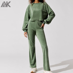 Private Label Custom Velour Tracksuit Womens Pullover Sweatsuit Wholesale-Aktik