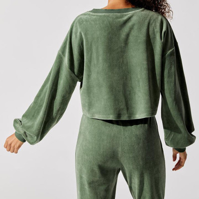 Private Label Custom Velour Tracksuit Womens Pullover Sweatsuit Wholesale-Aktik