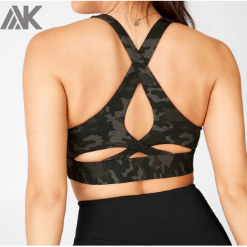 Custom Removable Padded Open Back Comfortable Camo Crop Top Sports bra-Aktik