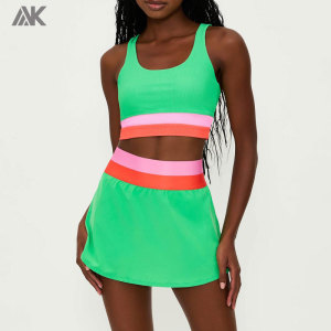 Custom Coral Reef Color block Tennis Skirts Sets  And  Tennis Wear For  Women-Aktik