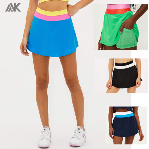 Custom Coral Reef Color block Tennis Skirts Sets  And  Tennis Wear For  Women-Aktik