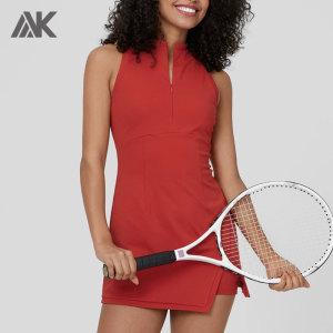 Custom Sleeveless Zipper Split Side Pocket 2-Piece Mini Tennis Outfit For Women-Aktik