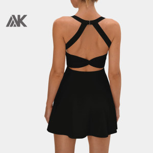 Custom Backless Cut Out Twisted Flare Dance Active Tennis Dresses For Women-Aktik