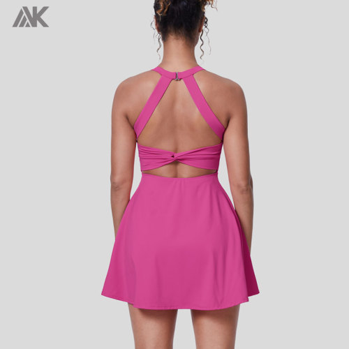 Custom Backless Cut Out Twisted Flare Dance Active Tennis Dresses For Women-Aktik