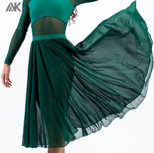 Custom Ballet Skirt Women Sheer Long Black Dance Skirt with Elasticated Waistband-Aktik